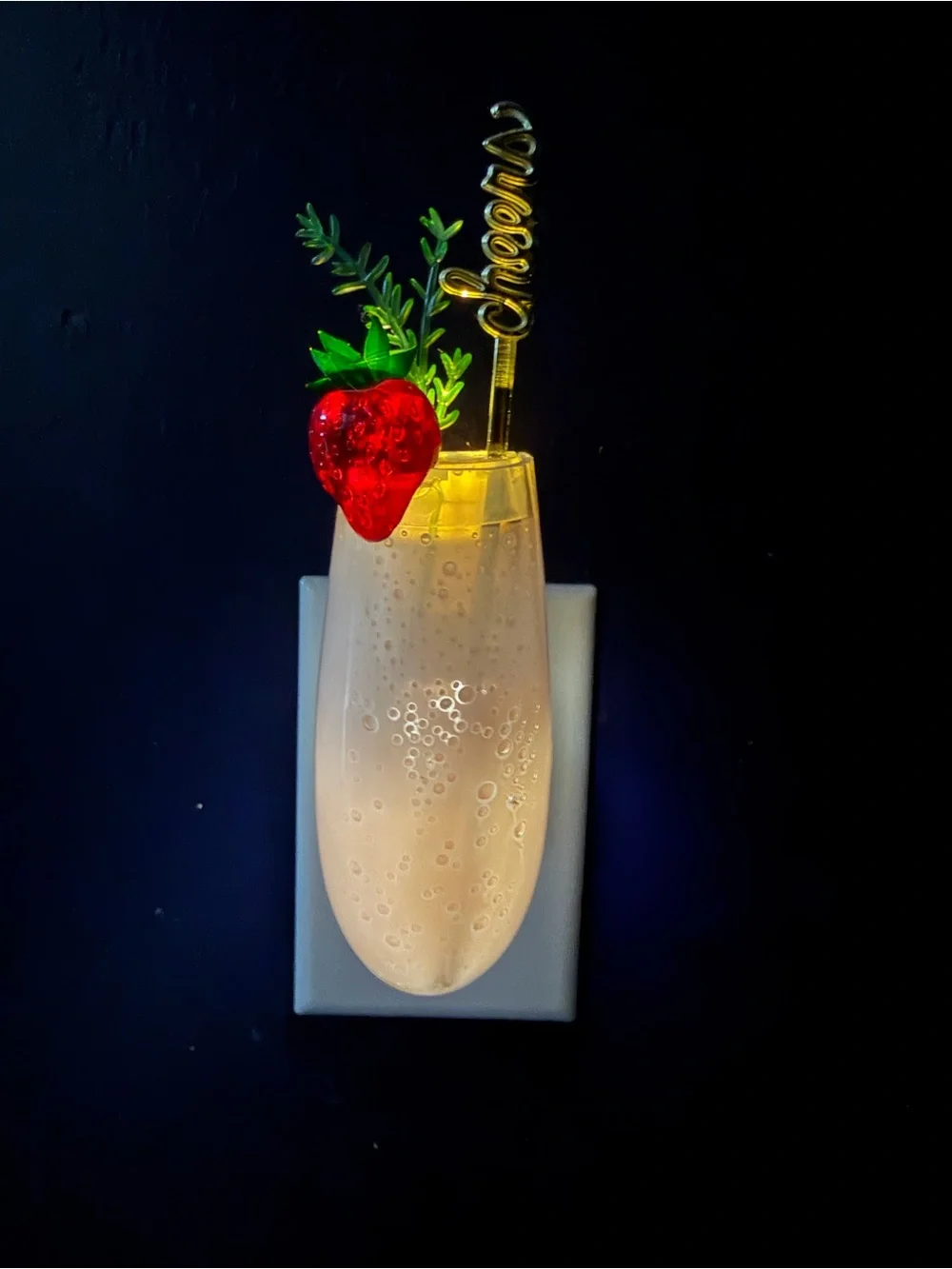Bath & Body Works Champagne Glass Night Light with Red Strawberry Accent